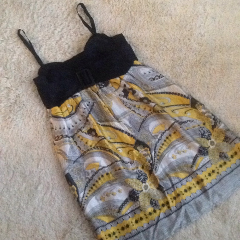 Y2K Yellow Paisley Print Silk Mini Dress